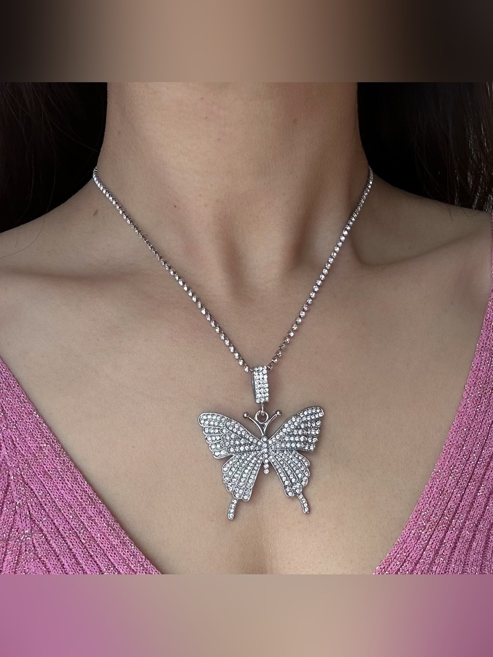 Butterfly Rhinestone Pendant Necklace
